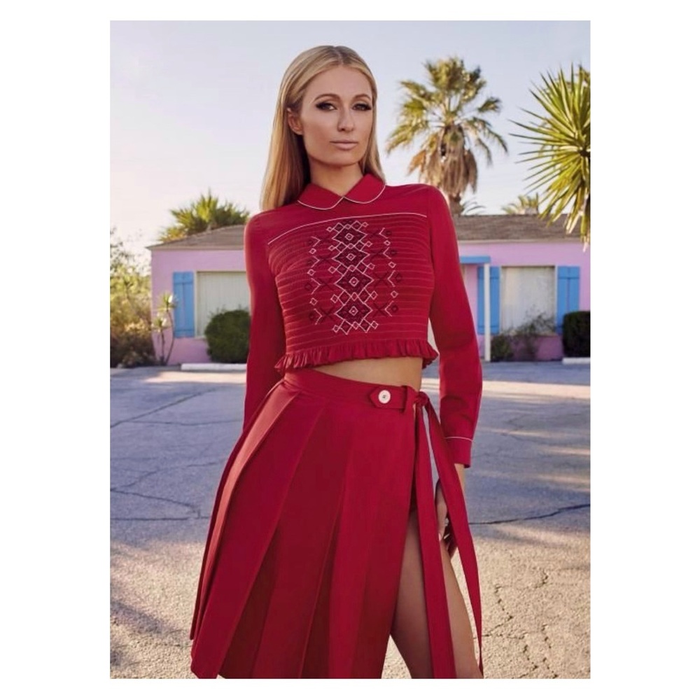Miu Miu Mock Neck Embroidered Crop Top
